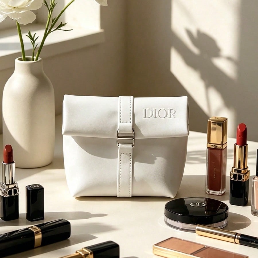 Dior’s Bag White Cosmetic Bag  - Luxury Skincare Samples review and price